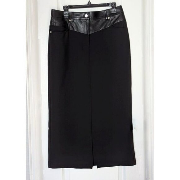 Helmut Lang Women's Black Leather-Trimmed Garter Skirt Size 10 (MSRP $425) - Picture 4 of 8